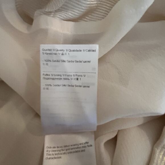 Escada Women’s 100% Silk Beige/Gold V-Neck Ruched Sleeveless Lined Dress 8/38 - Picture 14 of 14